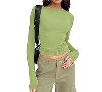 Qianderer Top da donna Y2k a maniche lunghe Skim Dupe crop top girocollo per uscire slim fit t-shirt di base estetica streetwear, Verde Ba, L