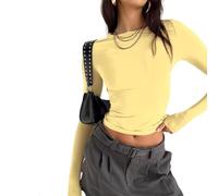 Qianderer Top da donna Y2k a maniche lunghe Skim Dupe crop top girocollo per uscire slim fit t-shirt di base estetica streetwear, Ba Giallo, M