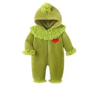 Qianderer Tutina natalizia con cappuccio e cerniera, per neonati, con mostro verde peloso, vestiti natalizi, Verde Ba, 12-18 Months