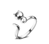 QIANDI - Anello aperto a forma di coda di gatto, per donne e ragazze, in argento Sterling 925