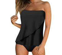 QIANDW Tankini Costume Two Piece Swimsuit High Waist Two Piece Swimsuit Women Sexy Suspender Swimsuit-Black-L