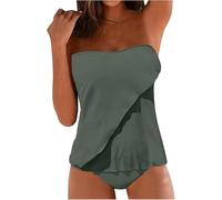 QIANDW Tankini Costume Two Piece Swimsuit High Waist Two Piece Swimsuit Women Sexy Suspender Swimsuit-Green-XXL