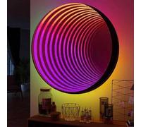 Qiang 3D Infinity Tunnel Mirror Light,Luce a Specchio a Tunnel Infinito Che Cambia Colore,Lampada Specchio Tunnel Infinito da Parete Muro LED Luce Rilassante D'atmosfera,Circle-70cm