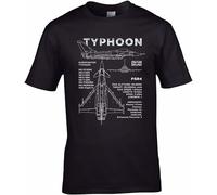 QIANHANTANG Eurofighter Typhoon Blueprint Aircraft RAF Fgr4 Plane Design Unisex 100% Cotton Short-Sleeve T-Shirts Black XXL