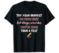 QIANHANTANG Try Your Hardest You Are More Than A Test Funny for Teacher Unisex 100% Cotton Short-Sleeve T-Shirts Black XXXL