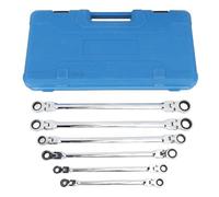 Qianjyvous Set di 6 chiavi a cricchetto a testa flessibile, metriche da 8 a 19 mm, con estremità a doppia bussola e raggio di azione extra lungo, chiave a cricchetto in acciaio CR-V per