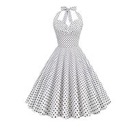 QIANKUN A vita alta vintage bendaggio Pinup abito svasato donna innamorato Halter pizzo posteriore corsetto Polka Dot abito partito abiti in cotone bianco-S