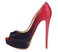 QIANKUN Donna Pompa Piattaforma Punta Aperta Sexy Tacchi Alti Matrimonio Stilettos-Rosso DB,6