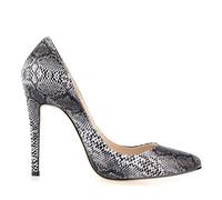 QIANKUN Scarpe classiche sexy a punta con tacco alto da donna con tacco alto finto serpente stampa festa di nozze - nero, 6,5