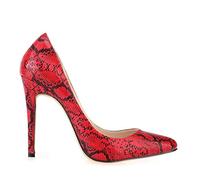 QIANKUN Scarpe classiche sexy a punta con tacco alto da donna con tacco alto finto serpente stampa matrimonio partito scarpe-rosso, taglia 42