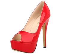 QIANKUN Scarpe da donna con tacco alto, a punta, con zeppa, in pelle verniciata, super alte, eleganti, per matrimoni, rosse - Rosso, 37