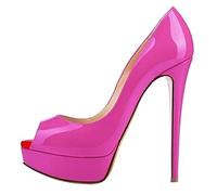 QIANKUN Scarpe sexy con punta aperta e plateau da donna con tacco super alto in vernice rosse da sposa con tacco a spillo-viola,41