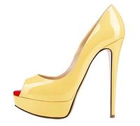 QIANKUN Sexy Open Toe Piattaforma Donne Tacchi Alti Super High Patent Leather Tacchi Alti Scarpe Rosso Wedding Stilettos-giallo, 39