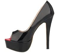 QIANKUN Sexy Open Toe Platform Donna Tacchi Alti Super High Patent Leather Scarpe Tacchi Alti Rosso Wedding Stilettos-Nero, 39