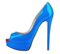 QIANKUN Sexy Open Toe Platform Donna Tacchi Alti Super High Patent Leather Scarpe Tacchi Alti Rosso Sposa Stilettos-Cielo, 39