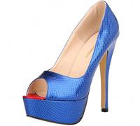 QIANKUN Tacchi alti da donna alla moda sexy con tacco a spillo aperto con plateau con motivo a coccodrillo Abiti da festa scarpe da sposa-blu, 38