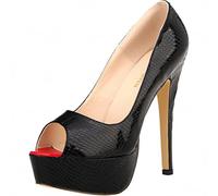 QIANKUN Tacchi alti da donna, alla moda, sexy, con tacco alto, con tacco aperto, con plateau con motivo a coccodrillo, per feste, scarpe da sposa, colore nero, taglia 40