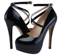 QIANKUN Tacchi Alti Donna Tacchi Alti Donna Sexy Cinturino Alla Caviglia Scarpe Piattaforma Abiti Da Festa Rosso Matrimonio Tacchi Alti Da Donna-Nero, 6