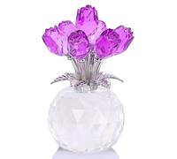 QIANLING Statuetta a forma di rosa in cristallo colorato, con vaso rotondo, collezione in cristallo, regalo romantico per donne, anniversario, San Valentino, compleanno, Natale, festa della mamma