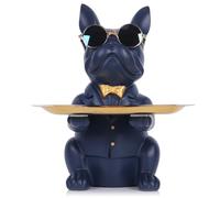 QIANLING Vassoio decorativo moderno in resina blu navy bulldog vassoio statua portaoggetti portachiavi caramelle gioielli orecchini vassoio adatto per la decorazione domestica arte moderna tavolo da