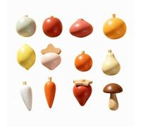 Qianly 12 Pezzi Prodottiortofrutticoli Giocattolo di Legno Coordinazione Occhio-Mano Set di Cibi Finti Legno Colorato Set Alimenti Giocattolo con