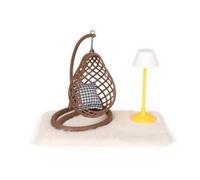 Qianly 4 Pezzi Set di Mobili in Miniatura Realistica Altalena in Miniatura con Supporto Morbido Giocattolo per Collezionisti, Diorama, Modellismo, Brown Hanging Chair
