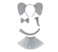Qianly 5 Pezzi Costume da Set Travestimento per Bambini con Cerchietto Orecchie Coda Papillon E Naso Realizzato in Tessuto Morbido Adatto per Carne, con Gonna