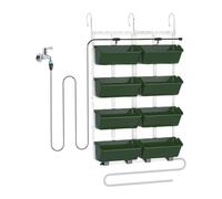 Qianly 8 Pezzi Fioriera da Parete Fioriera Sospesa Piantatore Orto Rialzato in PP con Irrigazione Automatica Adatta per Balcone Interno Es, Verde Scuro