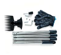 Qianly Attrezzo da Giardino con Rastrello e 2 in 1 Strumento da Giardino a Doppia Testa Resistente Kit Giardinaggio con Guanti e Accessori per Campi , 4 Sezioni