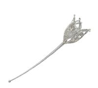 Qianly Bacchetta Magica con Corona Traforata Brillante Bacchetta con Gemme e Leggera Accessorio Decorativo per Corte Nuziale, Spettacoli Teatrali, Bianco Argento