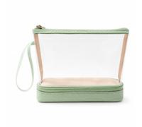 Qianly Beauty Case Trasparente in PVC Impermeabile Borsa Cosmetici a Due Strati Portatile Trousse per Viaggiatori, Bagno, Array, Verde