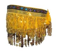 Qianly Belly Dance Hip Scarf Gonna Sottile Cintura Vita con Paillettes Lunga Gonna Avvolgente Elegante Motivo con Paillettes per Esibizioni Danza Club Feste, Giallo