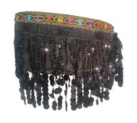 Qianly Belly Dance Hip Scarf Gonna Sottile Cintura Vita con Paillettes Lunga Gonna Avvolgente Elegante Motivo con Paillettes per Esibizioni Danza Club Feste, Nero