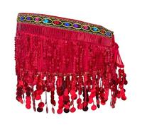 Qianly Belly Dance Hip Scarf Gonna Sottile Cintura Vita con Paillettes Lunga Gonna Avvolgente Elegante Motivo con Paillettes per Esibizioni Danza Club Feste, Rosso