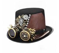 Qianly Cappello a Cilindro Steampunk Accessorio Travestimento Tuba Steampunk Occhiali Decorativi Cinturino Regolabile per Spettacolo, S54-56cm