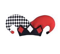 Qianly Cappello da Giullare a Due Punte Taglia Unica Copricapo Scenico per Adulti, Cappello Da Giullare A Scacchi Bianchi E Neri Con Corna Rosse