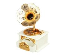 Qianly Carillon a Forma di Grammofono Miniatura Carillon con Tromba Svasata Antico Oggetto Decorativo per, Camera da Letto, Bianco