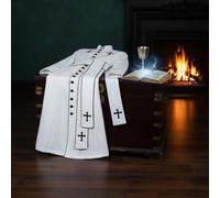Qianly Costume da Religioso con Croci Ricamate Veste da Prete Colletto alla Orientale Abito da Sacerdote Cosplay per Cosplayer, Uomini, Halloween, Nero, XL