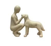 Qianly Elegante scultura ornamentale da collezione raffigurante un uomo e un cane, regalo di inaugurazione della casa, per soggiorno, fattoria, caffetteria, Beige