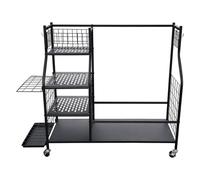 Qianly Golf Portapattini Supporto Porta Mazze Scaffale Mobile in Metallo con Ruote Scomparti E Ganci per Borse Palline E Accessori Adatto per Area Allenamento Palestra Scuola Ufficio