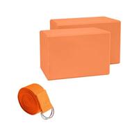 Qianly Mattoncini Mind-Body con Cinghia Antiscivolo Kit Blocchi Mind-Body e Cinghia Elastico Attrezzatura per Principianti, Arancione