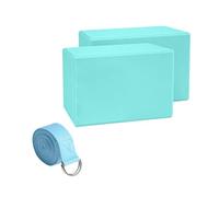 Qianly Mattoncini Mind-Body con Cinghia Antiscivolo Kit Blocchi Mind-Body e Cinghia Elastico Attrezzatura per Principianti, Azzurro