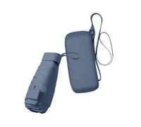 Qianly Ombrello pieghevole da viaggio, alla moda, antivento, con tracolla, 6 stecche, protezione solare, tascabile, per esterni, Blu