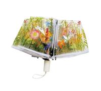 Qianly Ombrello trasparente a tre pieghe, portatile, carino, trasparente, spesso, a forma di fiore, a cupola, per ragazze e bambini, accessorio per foto, Manuale
