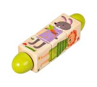 Qianly Puzzle Rotante in Legno Tattile Manuale con Superfici Illustrate Compatto Gioco a Incastro con Forme Geometriche per Casa, Scuola Dell'infanzia, Puzzle Animali