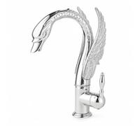 Qianly Rubinetto a Forma di Cigno Artistico Miscelatore Monocomando Caldo e Freddo Rubinetteria per Villa, Argento Lucido