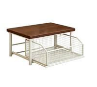 Qianly Scaffale da Cucina con Cassetti Estraibili Salvaspazio Portaoggetti da Cucina con Cestelli Scorrevoli Struttura Stabile Contenitore Domestico per Bar, Bianco, Teak 1 Tier