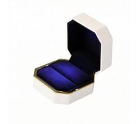 Qianly Scatolina per Anello Custodia | Ottagonale, Scatola per Gioielli con Luce LED, Compatto, Matrimonio, Sposi, Bianco, Chiaro