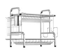 Qianly Scolapiatti Stendino per Il Lavello Rastrelliera a 2 Piani E Porta Utensili in Acciaio di Qualità per Massimizzare Spazio Adatto per Asciugare Piatti, 43 Cmx23.5 Cmx39 Cm