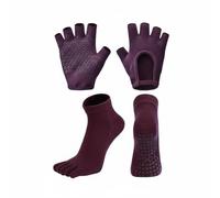 Qianly Set Calzini 5 Dita e Guanti Senza Dita Assorbe Il Sudore Set Calzini e Guanti da Mind-Body Practice Tappetino Indossabile Kit Pilates Antiscivolo, Rosso Rosa